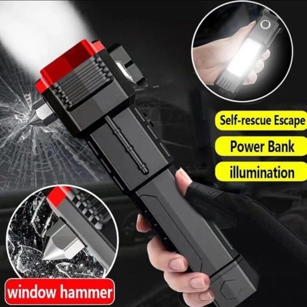 Rechargeable Tactical LED Flashlight & Power Bank with Safety Hammer